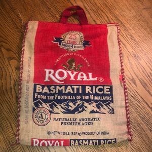 Royal basmati rice, burlap bag, zipper closure